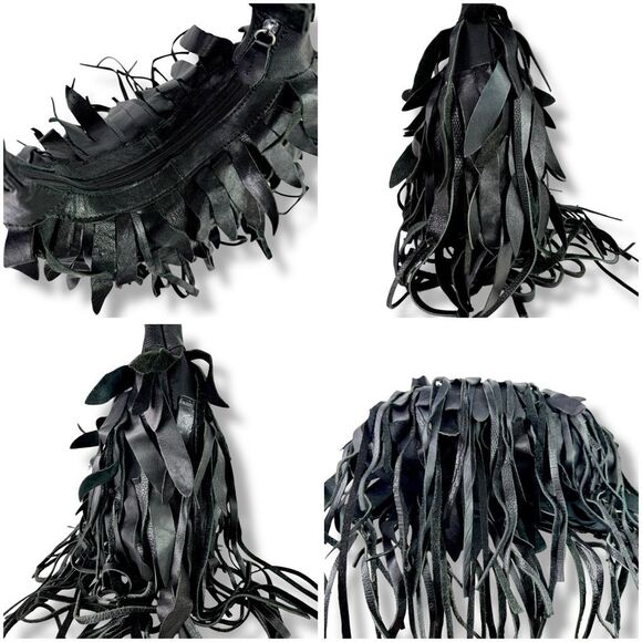 Bohemian Fringe Western Cowgirl Cowboy Rodeo Black Leather Hobo Shoulder Bag - Picture 4 of 12